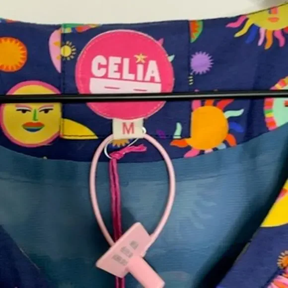 Celia B Atlas Dress Midi Navy Multi Womens New Size Medium Summer Belted - Picture 15 of 16